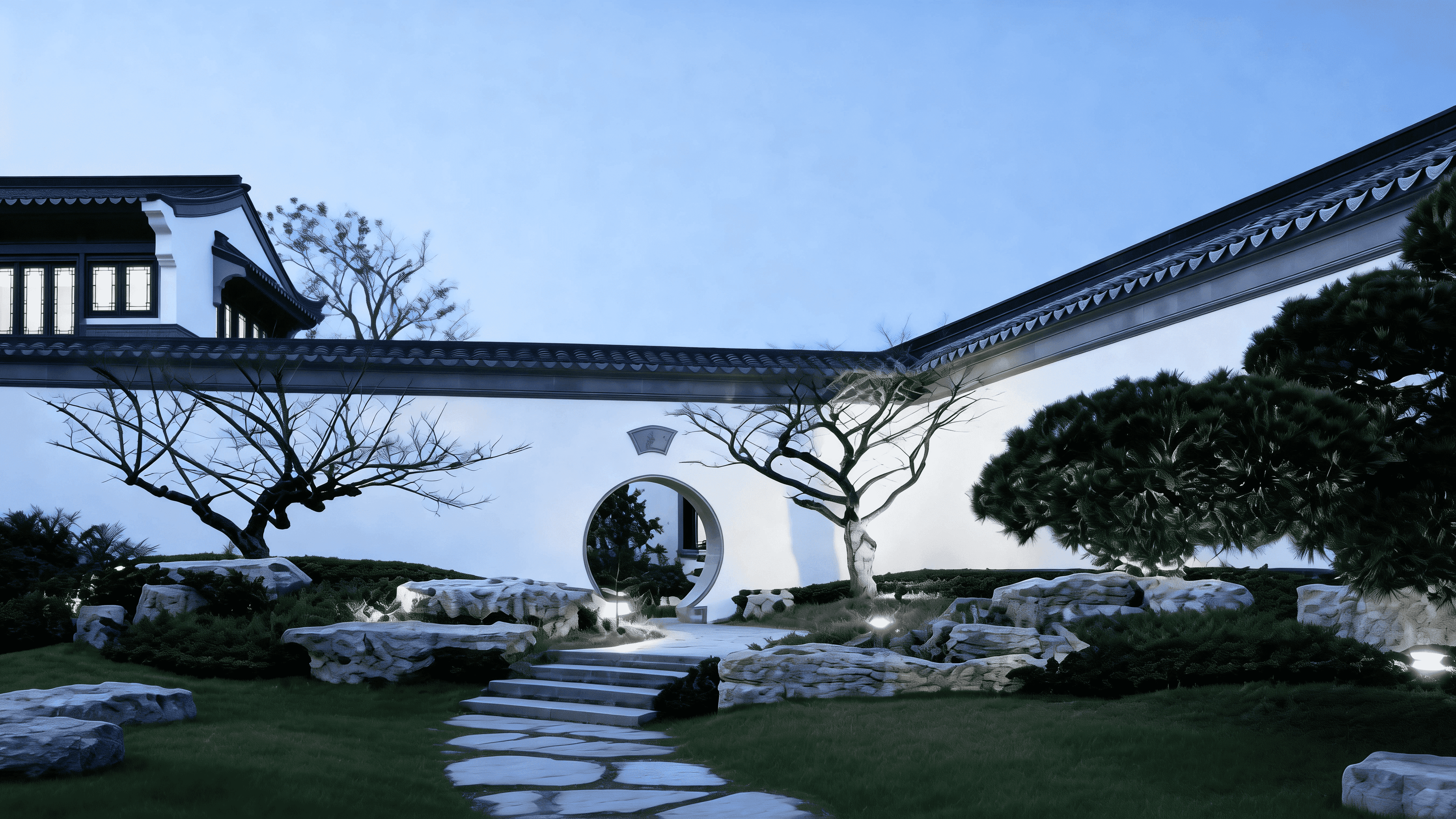 Serene traditional Chinese landscape at dawn