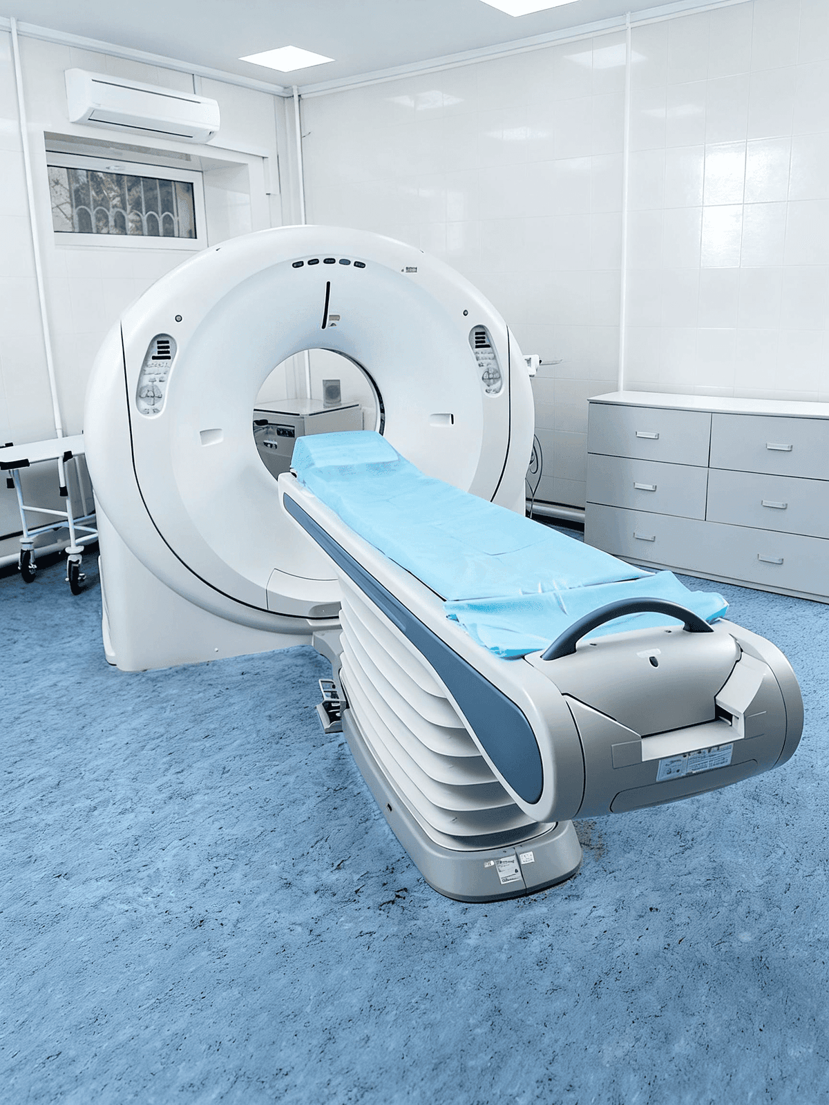 Clean, softly lit examination room with modern diagnostic equipment